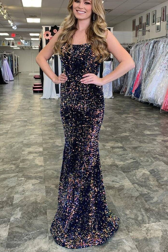 Vestido de fiesta largo con lentejuelas y sirena brillante
